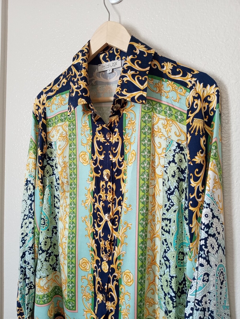 Rachel Zoe Baroque Rayon Long Sleeve Button Front Blouse Women's Small - Picture 4 of 7